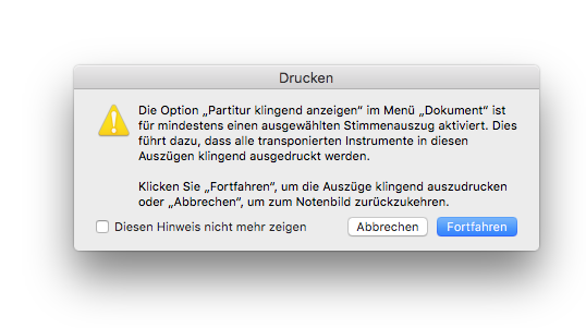 Dialogbox Warnung Drucken